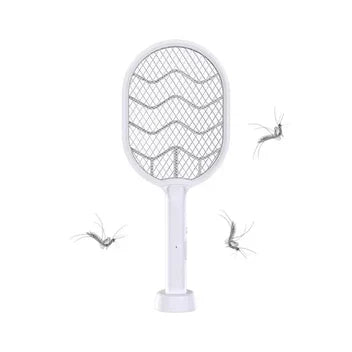 White fly swatter with a patterned head on a white background