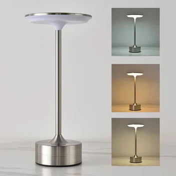 Modern floor lamp with inset images showing light output on a neutral background
